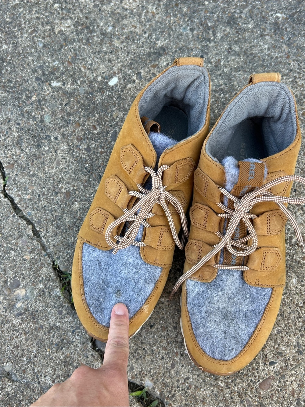 Sorel women’s Tan Leather & Gray Wool Trail Sneakers - Picture 4 of 9